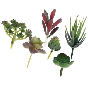 装飾的な花6 PCシミュレートされた多肉植物偽の植物緑の葉DIYハウス人工小枝シミュレーション