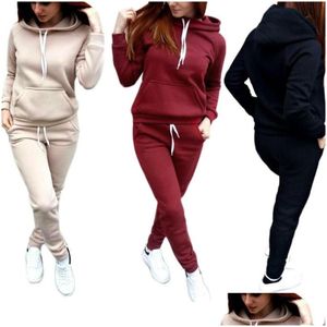 Kvinnors träningsdräkter Kvinnor Casual Tracksuit Women Hoodie Sweatshirt och DString Pants Clothes Warm Autumn Female 2 Piece Set Plus Size DH4AG