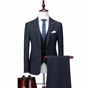 men's High-end Busin Suit Boutique Luxury Slim Fit Male Suits Jacket Vest Pants Groom Wedding Dr Banquet 3 Peices Set 141R#