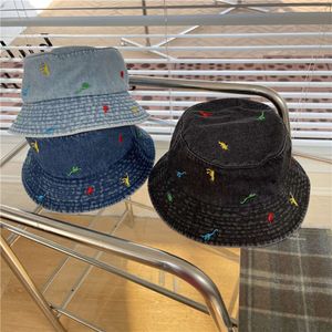 Cute Cartoon Embroidered Denim Fisherman for Children, Fashionable Versatile, Exuding A and Casual Feel Street. Basin Hat Looks Small on the Face