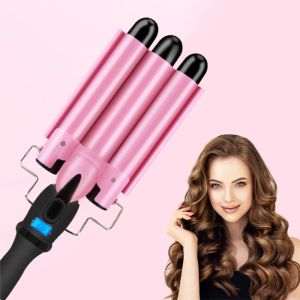 Ferros profissionais curling ferros cerâmica triplo barril modelador de cabelo elétrico cuidados com o cabelo e ferramentas estilo com display lcd temperatura