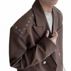 2024 Spring Metal Shoulder Pad Design Men Blazers Fi Loose Casual Social Tops Jacket Streetwear Banquet Groom Men Clothing b7fZ#