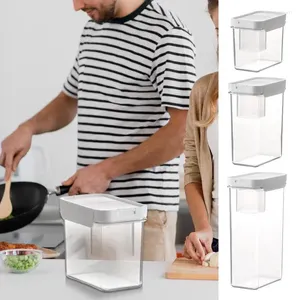 Garrafas de armazenamento recipientes transparentes para alimentos, economizando espaço, latas transparentes com tampas, dispensador de cereais, medição