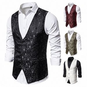 men Jacquard Paisley Printed Vest Sleevel Jacket Coat Mens Formal Waistcoats Dr Suit Vests Wedding Tuxedo Stage Costumes r5Qe#