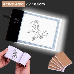 Comprimidos 9,9 * 8,5 cm Área ativa Copyboard Mini Light Pad LED Lightbox Tablet Design com 300 folhas de papel flipbook para desenho esboçar