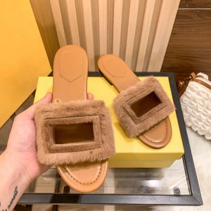 Designer Fashion Signature Slipper Woman Shoes Slide Indoor Mink Hair Sandal Casual Shoe Loafer Top F Tazz Women Leather Sliders nallebjörn Utomhus Mule Lady med låda