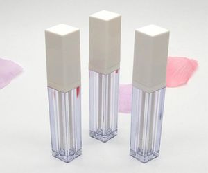 Garrafa de brilho labial transparente quadrada branca inteira 4ml tubos vazios de brilho labial líquido frascos recarregáveis recipientes de maquiagem packa7507371