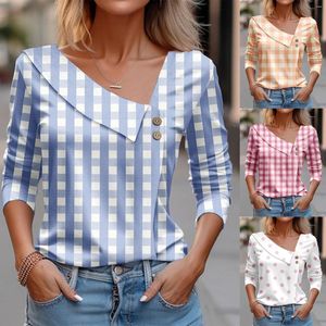 T-shirt da donna Primavera/Estate Casual a maniche lunghe con scollo a V stampato Top Shirt Pack da donna