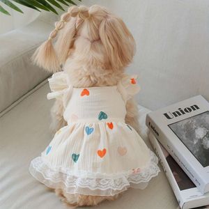 1PC Cute Heart Graphic Dress z koronkowymi wykończeniami - zachowaj chłód i stylowy zwierzak