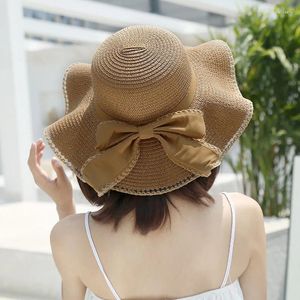 Breda brim hattar kvinnor sommar strand rese strå hatt stora bågar havssol utomhus panama solskyddsmedel