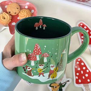 Canecas 500ml Presente de Natal Caneca Cerâmica Papai Noel Árvore Elk Boneco de Neve Festival Cozinha Drinkware Copo Verde