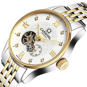 Armbandsur Swizeland Carnival Automatiska mekaniska herrklockor Sapphire Dual Skeleton Waterproof Sub-Dial Clock C8671-3