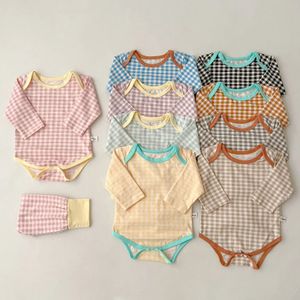 Autumn Baby Long Sleeve Plaid Bodysuit Toddler Leggings 2pcs Suit Infant Girl Home Clothes Set Cotton Outfits 240313
