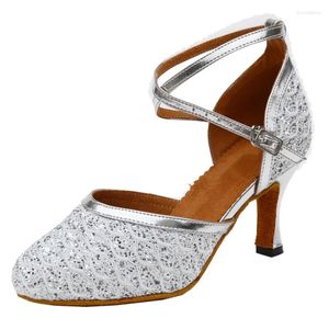 Dance Shoes Customized Heel Women's Closed Toe Ballroom Social Indoor Party Modern Latin Salsa Silver Sparkling Upper