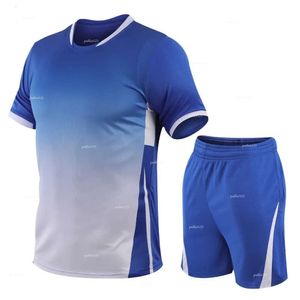 Fatos masculinos Treinamento de futebol Sportswear Terno de verão para homens Fiess Roupas de secagem rápida correndo esportes gelo seda manga curta shorts de secagem rápida de duas peças