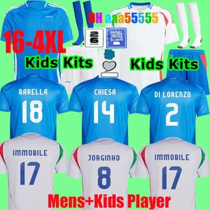 2024ユーロカップイタリアサッカージャージJorginho Bonucci Insigne Verratti Men KidsフットボールシャツChiesa Barella Chiellini Pellegrini Italia Shirds