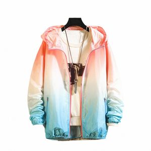 Męskie gradientowe bluzy z bluzy zamków o masce 2024 Spring Autumn Nowy płaszcz przeciwsłoneczny z kieszeniami Y2K Hip Hop Street Waterproofar Waterproofar X5pu#