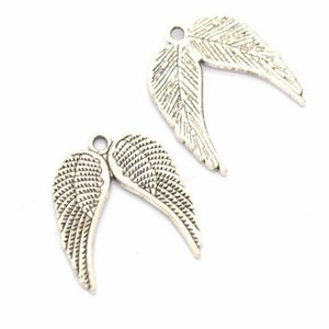 100 st mycket Ancient Silver Alloy Angel Wings Heart Charms Hängen för DIY -smycken som gör resultat 21x19mm211h