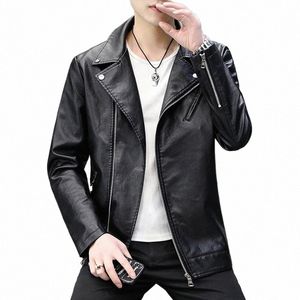 2024 Spring Men's Leather Jacket Ny cyklist Coat Stilig Pu Läderjacka Korean Slim Fit Side Zipper Leather Jacket O7CW#