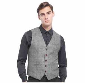 Wysokiej jakości kamizelka męska dla mężczyzn jednokierunkowa formalna busin V-Neck Solid z kamizelki Groomsmen garnitur kamizelki na wesele R0BI#