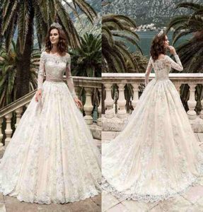 2019 Tasarımcı Tam Kollu Dantel Gelinlik Vestidos De Noiva SS Balo Elbise Gelinlik Özel Yapım Vintage Gelin Gowns9137037