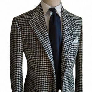 Houndstooth Wedding Blazer för män 2024 i Stock Plaid notched Lapel Suit Jacket Stylish Male Fi Coat O0Hi#