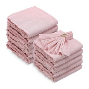 48pcs 32x32cm Wholesale Pink Gauze Cotton Napkin Reusable Tea Towel Wedding Party Christmas Table Decor Retro Burrs napkins 240321