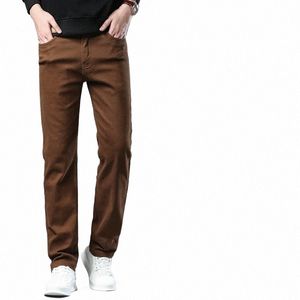 3 färger Autumn New Men's Clothing Slim Jeans Fi Brown Busin Casual Stretch Denim Pants Mane Brand Trousers H9U1#