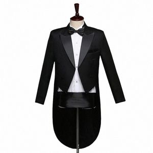 men's Classic Black Shiny Lapel Tail Coat Tuxedo Wedding Groom Stage Singer 2-Piece Suits Dr Coat Tails Party Show Tailcoats o7ne#