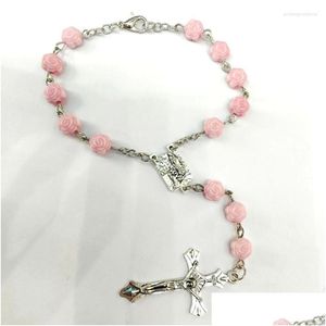 Charme Pulseiras Rosa Rosa Flor Oração Beads Pendurado Pingente Ajustável Pulseira Para Amigo Parentes F19D Gota Entrega Jóias Ot9Wi