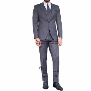 Klassische graue Herrenanzüge Formeller Business-Blazer Hochzeit Bräutigam Smoking Slim Fit Bankett 3-teiliges Set Jacke Weste Hosen Kostüm Homme H8Mu #