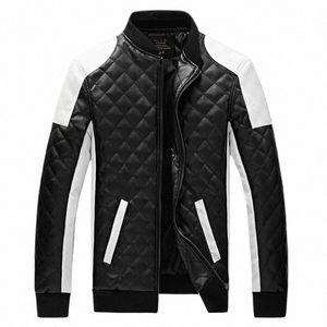 2023 Männer Casual Hohe Qualität Klassische Motorrad Dicke PU Mantel Winter Schwarz Weiß Nähte Ctrast Motorrad Lederjacke d72x #