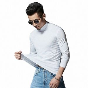 Mäns High Neck Thin Slim Turtleneck LG Sleeve Tops Pullover T-shirt Solid Korean Simple Tees Underhirt Casual Male T-shirt 52mm#