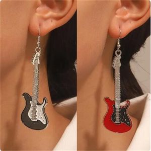 Brincos caídos de guitarra conjunto feminino prata preto vermelho branco epóxi vintage menina bonito conjunto de joias estilo gancho de peixe ab21