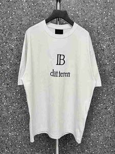 Designer High-version B family BB logo short-sleeved fixed-weave fixed-dye fabric Os shoulder loose version milky white unisex T 9HXQ