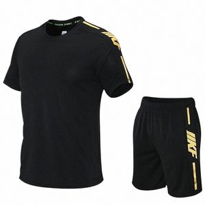 летние спортивные мужские шорты и футболка из двух частей для бега и фитнеса с короткими рукавами. Удобная и дышащая повседневная одежда Y8Cy #