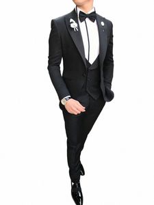 2020 New Casual Men's Suits Slim Fit 3 Piece Notch Lapel Prom Tuxedos Groomsmen For Wedding Blazer+Vest+Pants M8Ty#