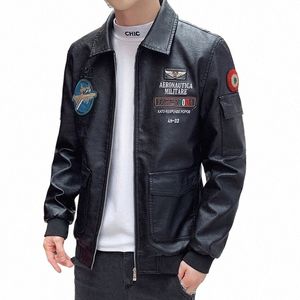 Hohe Qualität Lederjacken Männer Motorrad Fahrradjacke Vintage Flugzeug Gestickte Pu-leder Mäntel Herren Veste Homme Windjacke F3aA #