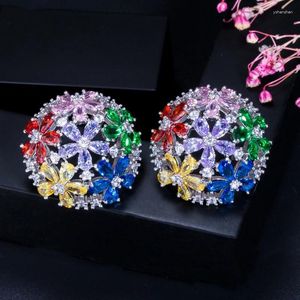 Orecchini a bottone Pera Romantico Grande Rotondo Carino Scava Fuori Colorato CZ Cristallo Argento Colore Fiore Palla Per Le Donne Gioielli da festa E309