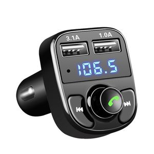 Trasmettitore FM X8 Modulatore Aux Kit vivavoce per auto Bluetooth Lettore MP3 audio con caricatore doppio USB a ricarica rapida 3.1A senza confezione