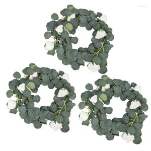 Decorative Flowers SV-3Pcs 6.5Foot Artificial Eucalyptus Garland With Flower Faux Silk Greenery Leaf Hanging Vine For Wedding Decor