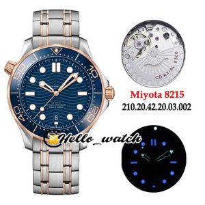 Nova unidade 300m 210 20 42 20 03 002 azul TextureDial Miyota 8215 relógio automático masculino moldura de cerâmica dois tons relógios de ouro rosa Hel283T