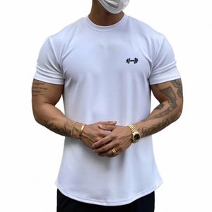 maglietta degli uomini di estate palestra abbigliamento Bodybuilding Fitn allentato casual stile di vita indossare T-shirt streetwear Hip-Hop maglietta X36Y #