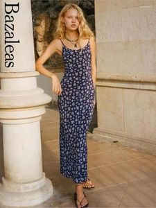 Lässige Kleider Bazaleas Sexy für Frauen Elegante Spaghettiträger Damen Sommerkleid Marine Blumendruck Tank Kleidung 2024