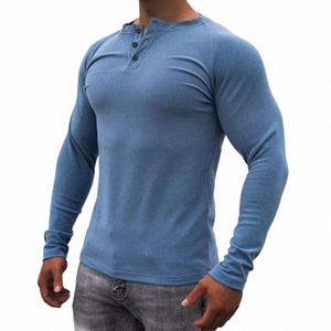 2024 Spring Fi Slim T Shirts For Men Solid Color Butted Crew Neck Casual T-shirt Leisure Mens Clothes LG-ärmade toppar Y3ac#