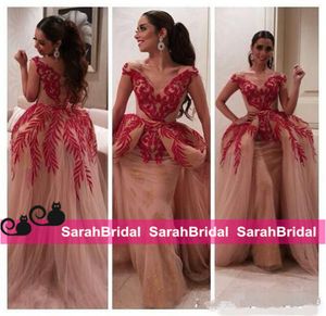 Myriam Fares 2019 Celebrity Military Ball Gowns Two Pieces V Neck Red Lace Sequin Naken Tulle Women Wear Arabic Prom Formal Evening4032310