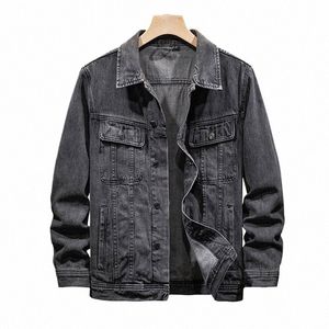 Kstun New Spring Autumn Men's Denim Jacket Black Casual Fi Classic Style Cott Elasticity Denim Coat Man varumärke Kläder 81dm#