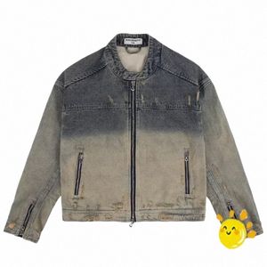 Ny hiphop-tie-färgad lapptäcke denim jeans blixtlås jacka män kvinnor bästa kvalitet denim vintage klädrock harajuku 54GB#