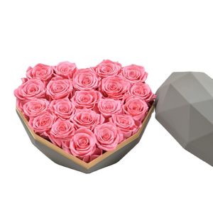 Flores decorativas presentes do dia das mães 2024 decoração de casamento caixa de buquê de flores preservada rosa em diamante em forma de coração presente