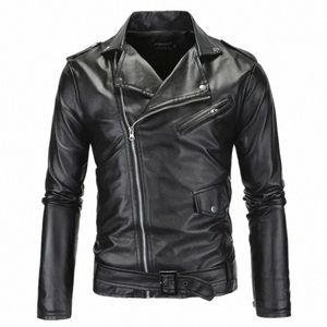 Herren Lederjacken 2024 Neue Weiß Schwarz Lässige Revers Slim Fit Diagal Reißverschluss Motorrad PU Lederjacke Mantel Herrenbekleidung D0xm #